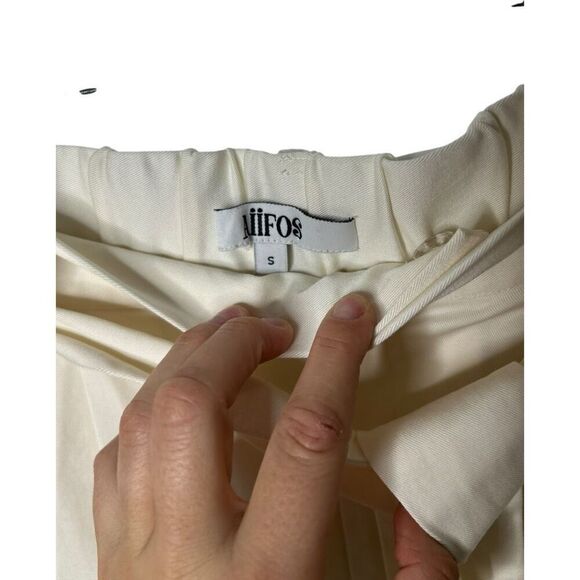 Aiifos Pauline Pants Size S High Rise Pleated Off-White Tie Waist Neutral - Picture 5 of 12